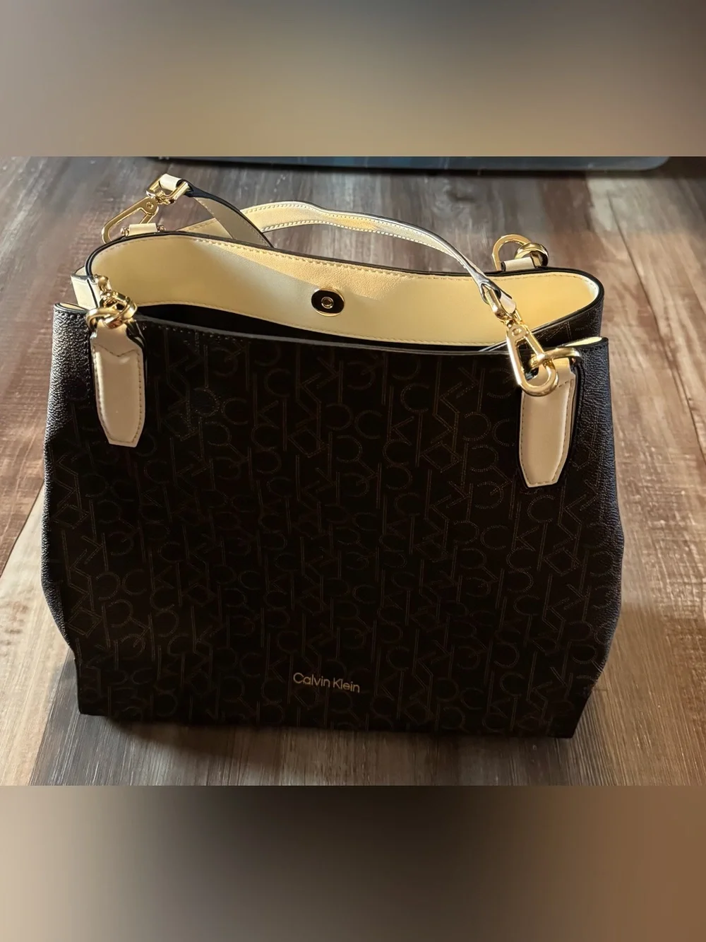 Calvin Klein Brown & Cream Monogram Shoulder Bag